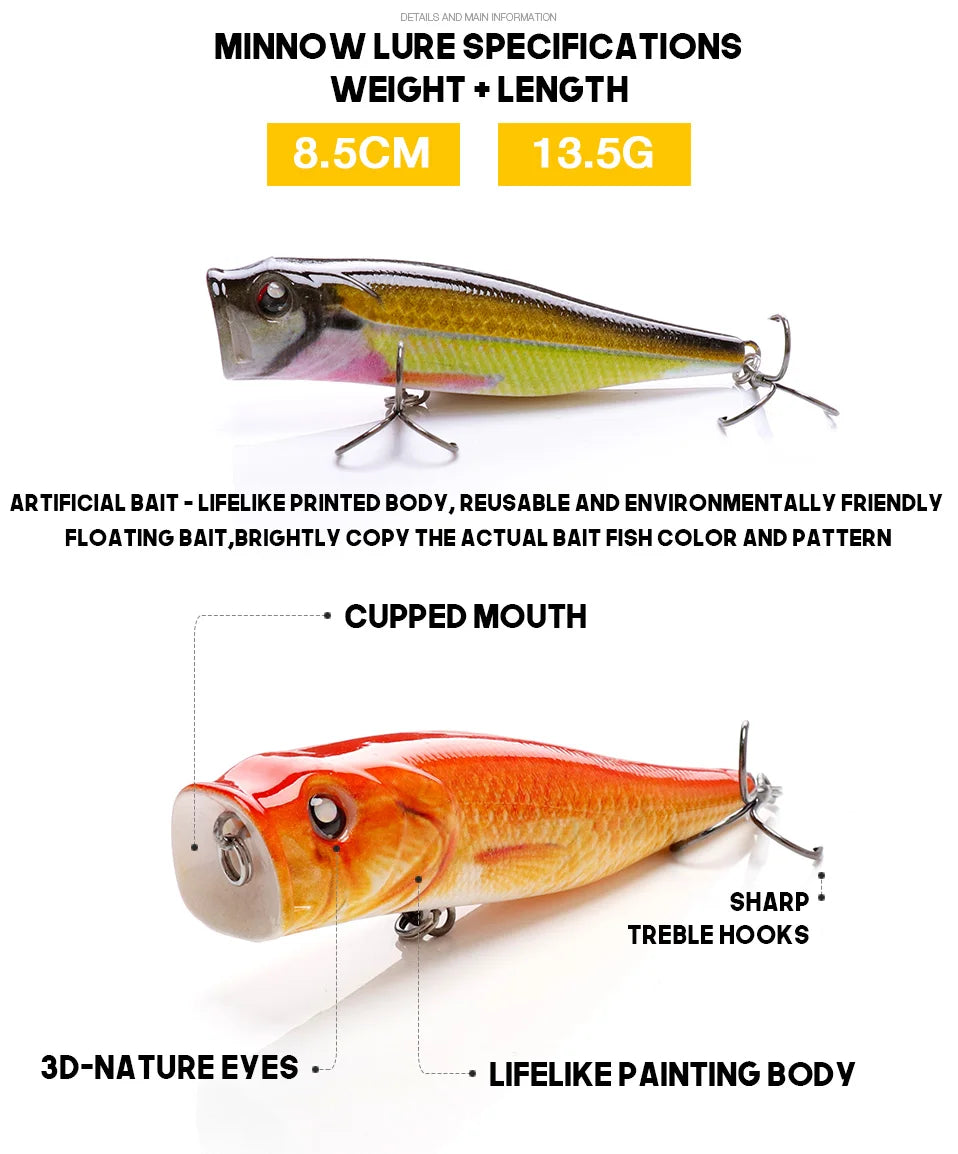 VTAVTA 8.5cm 13.5g Floating Popper Crankbait Fishing Lure