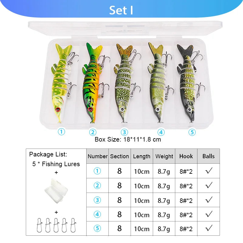 VTAVTA 5pcs Segmented Fishing Lures Set Fishing Box