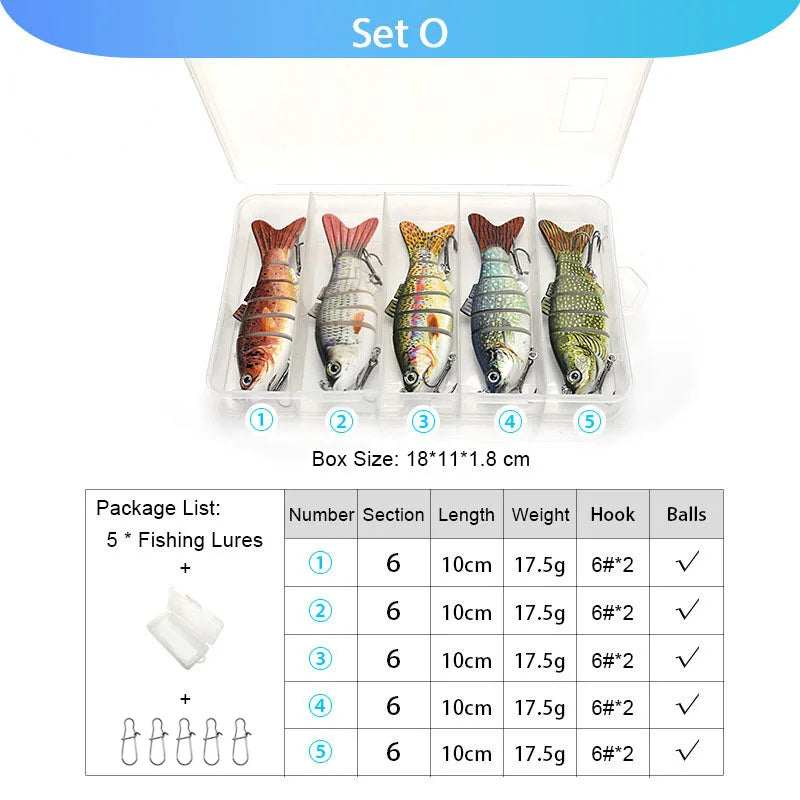 VTAVTA 5pcs Segmented Fishing Lures Set Fishing Box