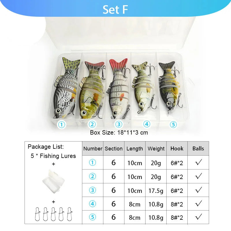 VTAVTA 5pcs Segmented Fishing Lures Set Fishing Box