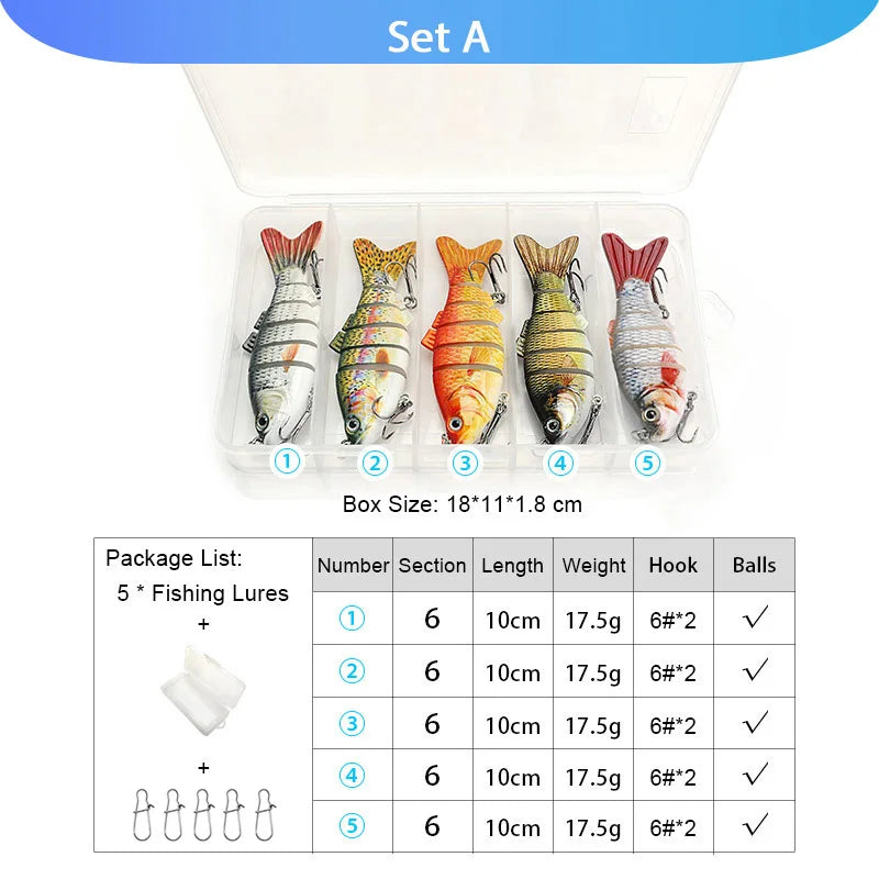 VTAVTA 5pcs Segmented Fishing Lures Set Fishing Box