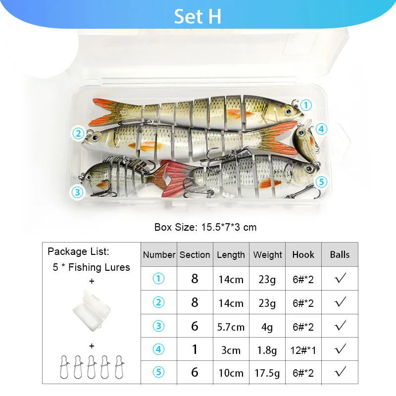 VTAVTA 5pcs Segmented Fishing Lures Set Fishing Box