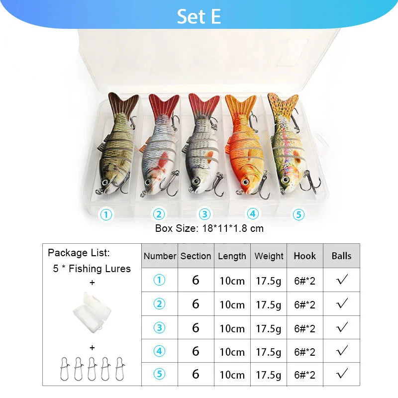 VTAVTA 5pcs Segmented Fishing Lures Set Fishing Box