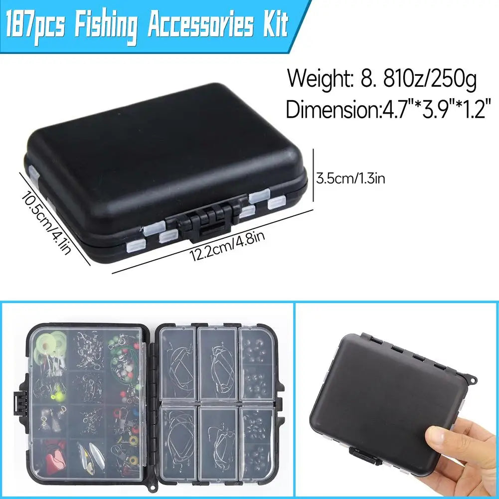 187pcs Fishing Tools Accessories Kit Set With Tackle Box