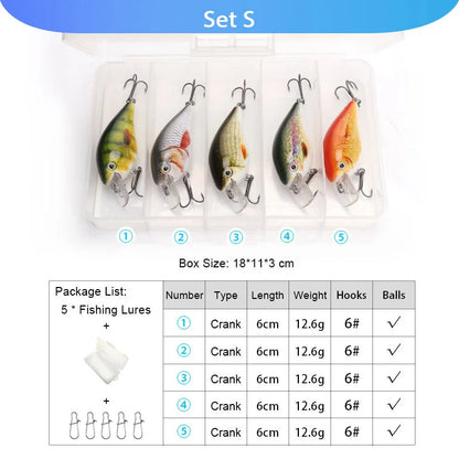 VTAVTA 5pcs Segmented Fishing Lures Set Fishing Box