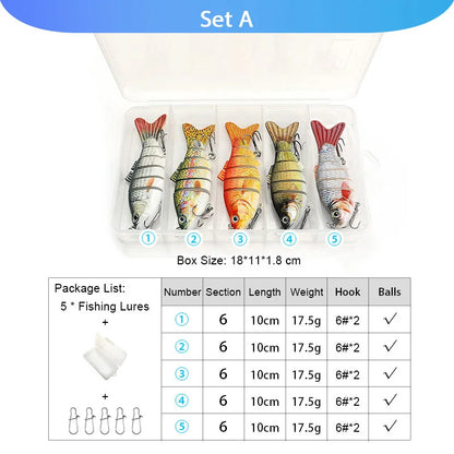 VTAVTA 5pcs Segmented Fishing Lures Set Fishing Box