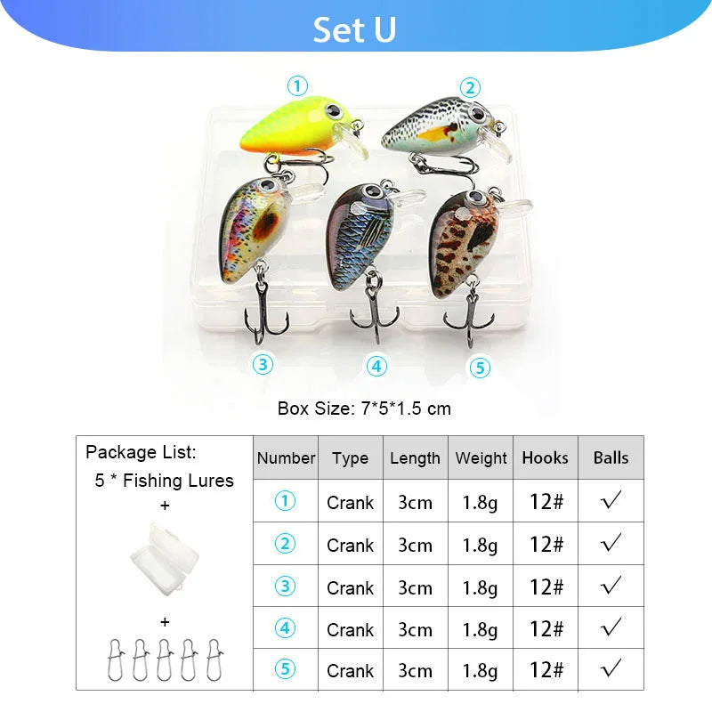 VTAVTA 5pcs Segmented Fishing Lures Set Fishing Box