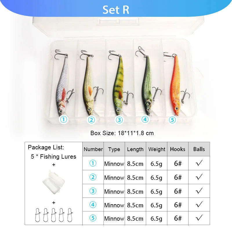 VTAVTA 5pcs Segmented Fishing Lures Set Fishing Box