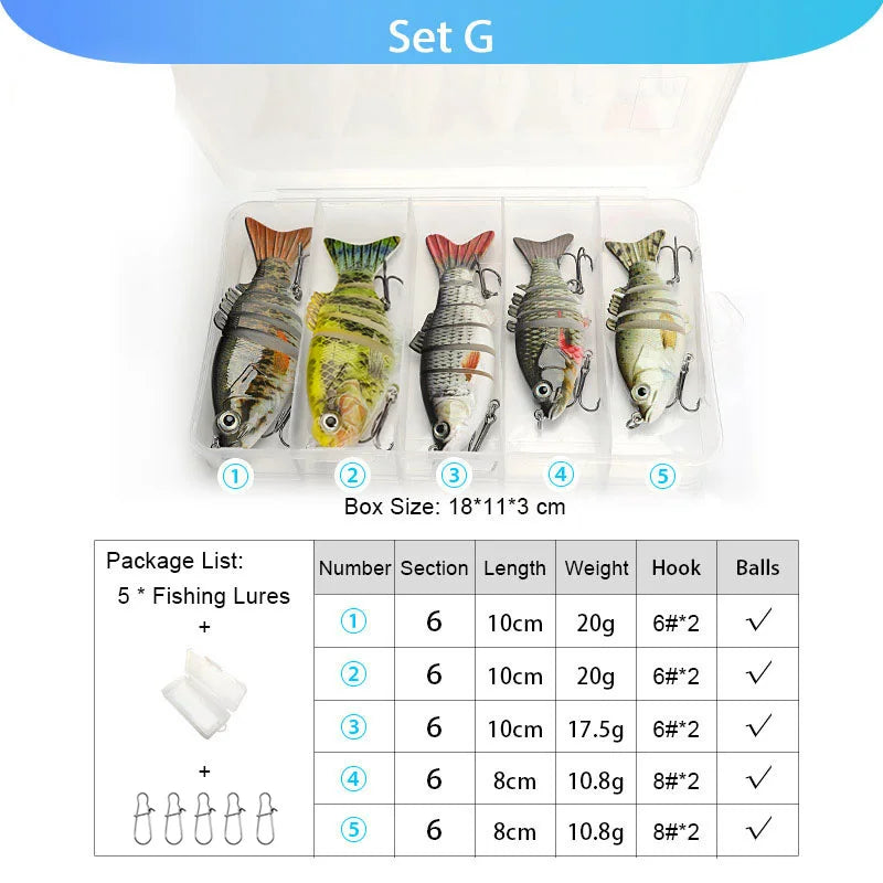 VTAVTA 5pcs Segmented Fishing Lures Set Fishing Box