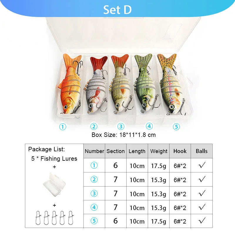 VTAVTA 5pcs Segmented Fishing Lures Set Fishing Box