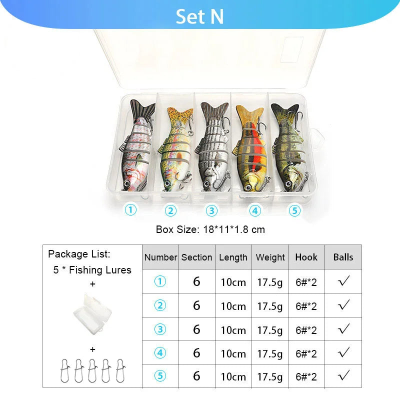 VTAVTA 5pcs Segmented Fishing Lures Set Fishing Box