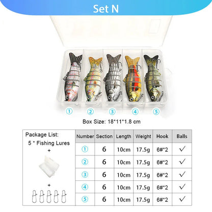 VTAVTA 5pcs Segmented Fishing Lures Set Fishing Box
