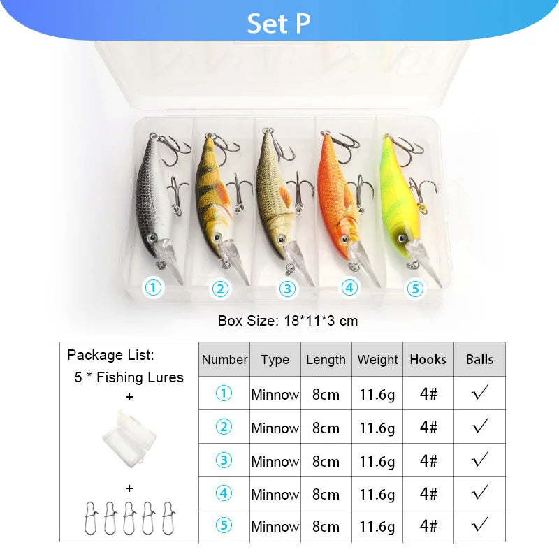 VTAVTA 5pcs Segmented Fishing Lures Set Fishing Box