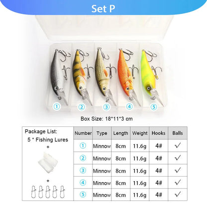 VTAVTA 5pcs Segmented Fishing Lures Set Fishing Box