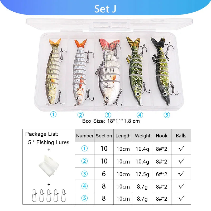 VTAVTA 5pcs Segmented Fishing Lures Set Fishing Box