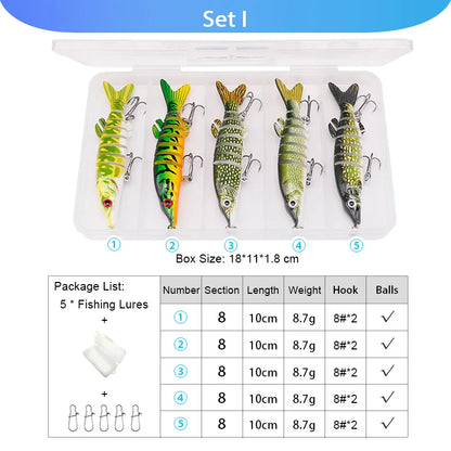 VTAVTA 5pcs Segmented Fishing Lures Set Fishing Box