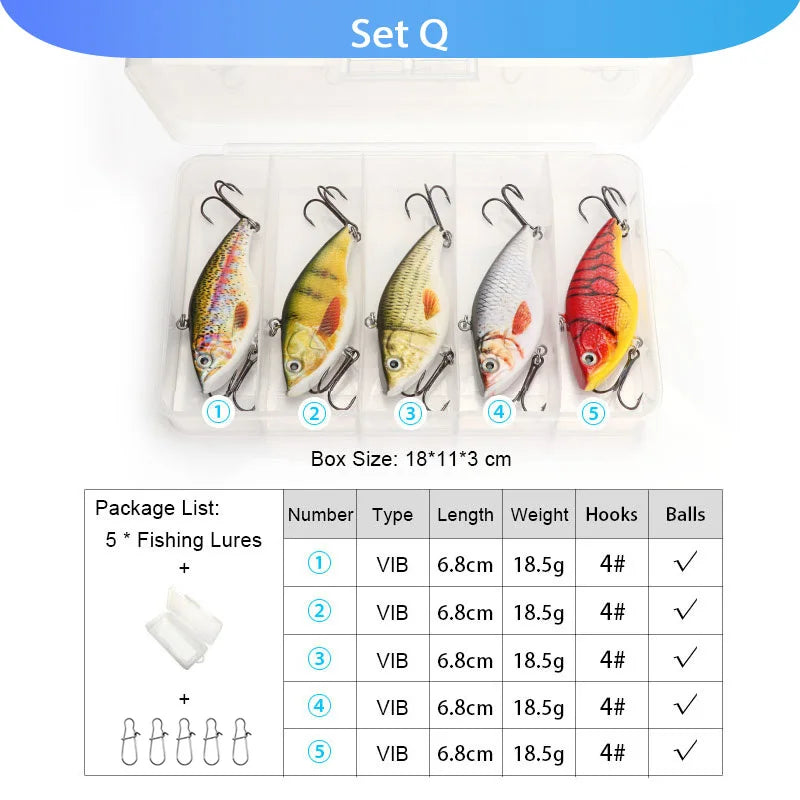 VTAVTA 5pcs Segmented Fishing Lures Set Fishing Box