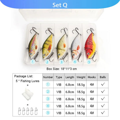 VTAVTA 5pcs Segmented Fishing Lures Set Fishing Box