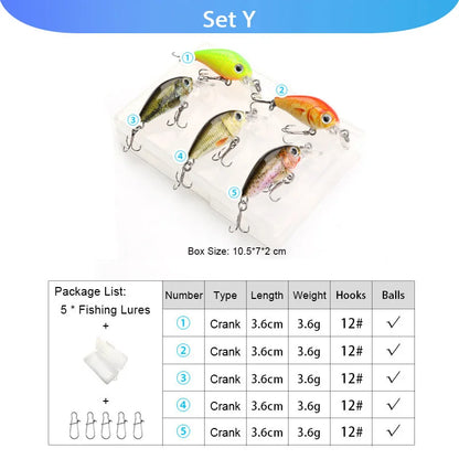 VTAVTA 5pcs Segmented Fishing Lures Set Fishing Box