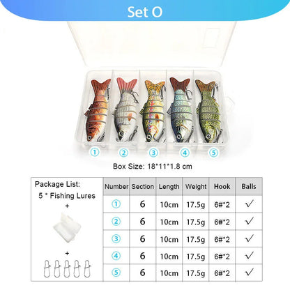 VTAVTA 5pcs Segmented Fishing Lures Set Fishing Box