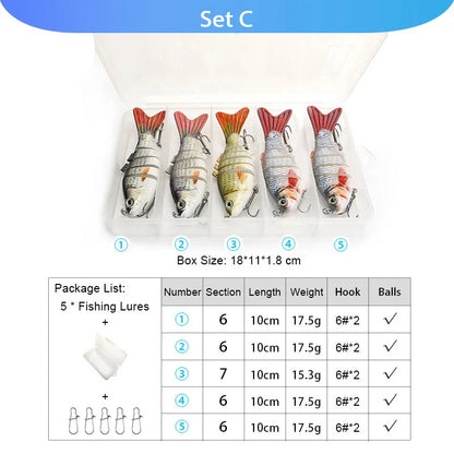 VTAVTA 5pcs Segmented Fishing Lures Set Fishing Box
