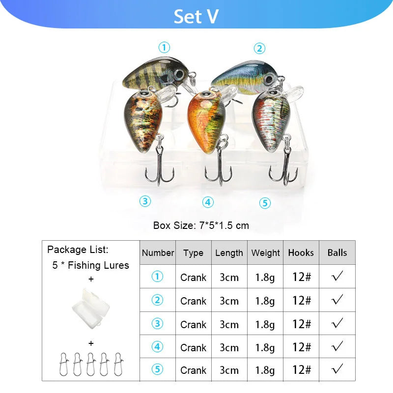 VTAVTA 5pcs Segmented Fishing Lures Set Fishing Box