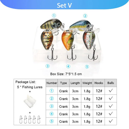 VTAVTA 5pcs Segmented Fishing Lures Set Fishing Box