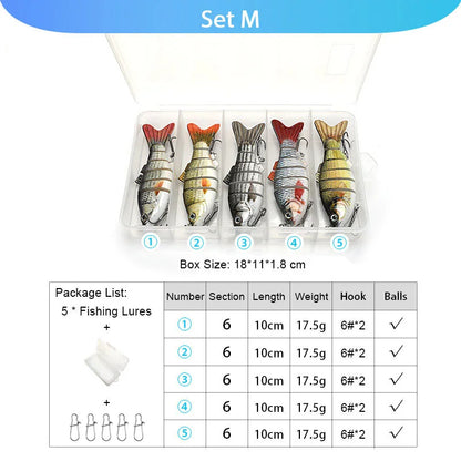 VTAVTA 5pcs Segmented Fishing Lures Set Fishing Box