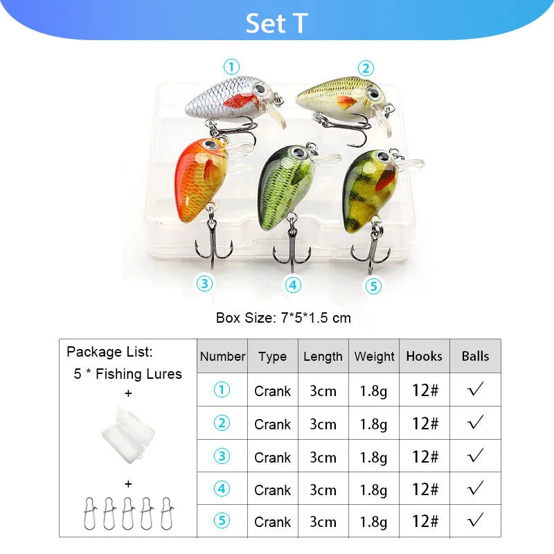 VTAVTA 5pcs Segmented Fishing Lures Set Fishing Box