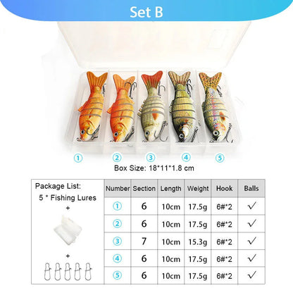 VTAVTA 5pcs Segmented Fishing Lures Set Fishing Box