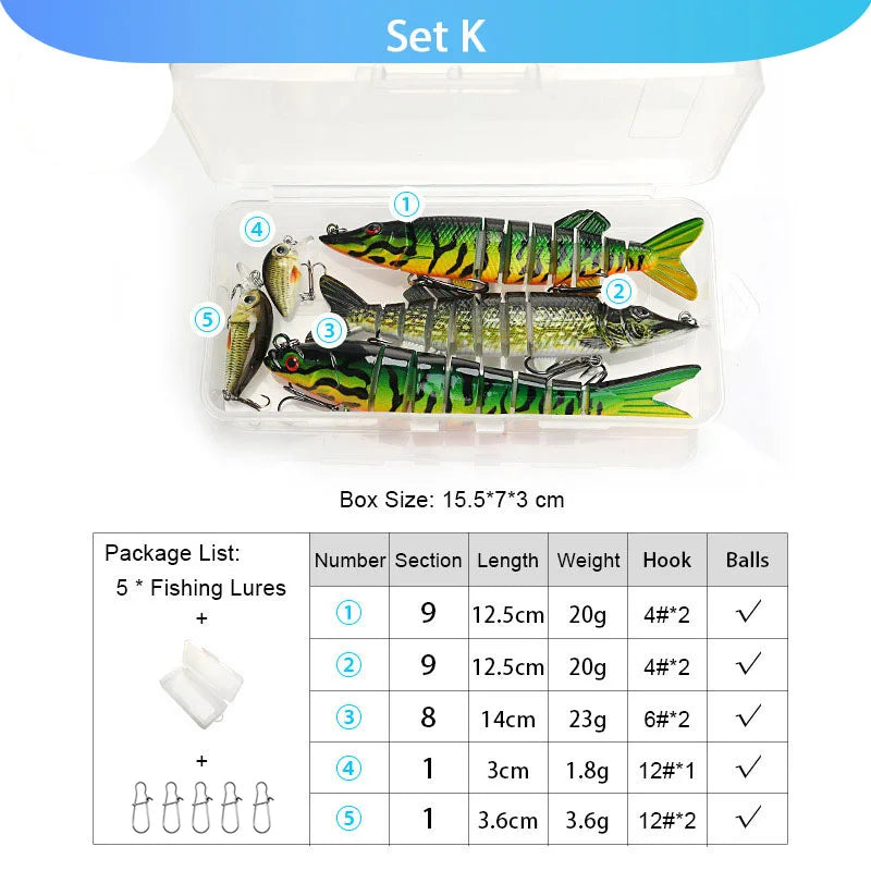 VTAVTA 5pcs Segmented Fishing Lures Set Fishing Box