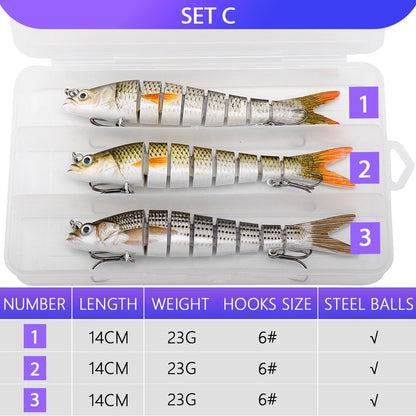 VTAVTA 3pcs Wobbler Fishing Lures Set - Bionic Minnow Kit With Box