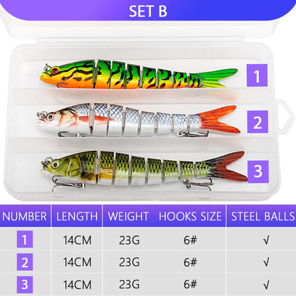 VTAVTA 3pcs Wobbler Fishing Lures Set - Bionic Minnow Kit With Box