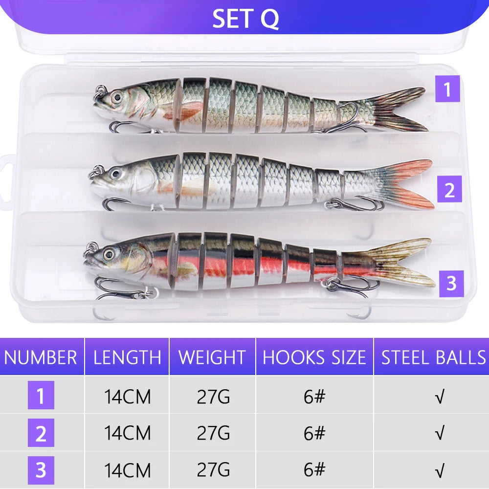 VTAVTA 3pcs Wobbler Fishing Lures Set - Bionic Minnow Kit With Box