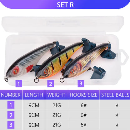 VTAVTA 3pcs Wobbler Fishing Lures Set - Bionic Minnow Kit With Box