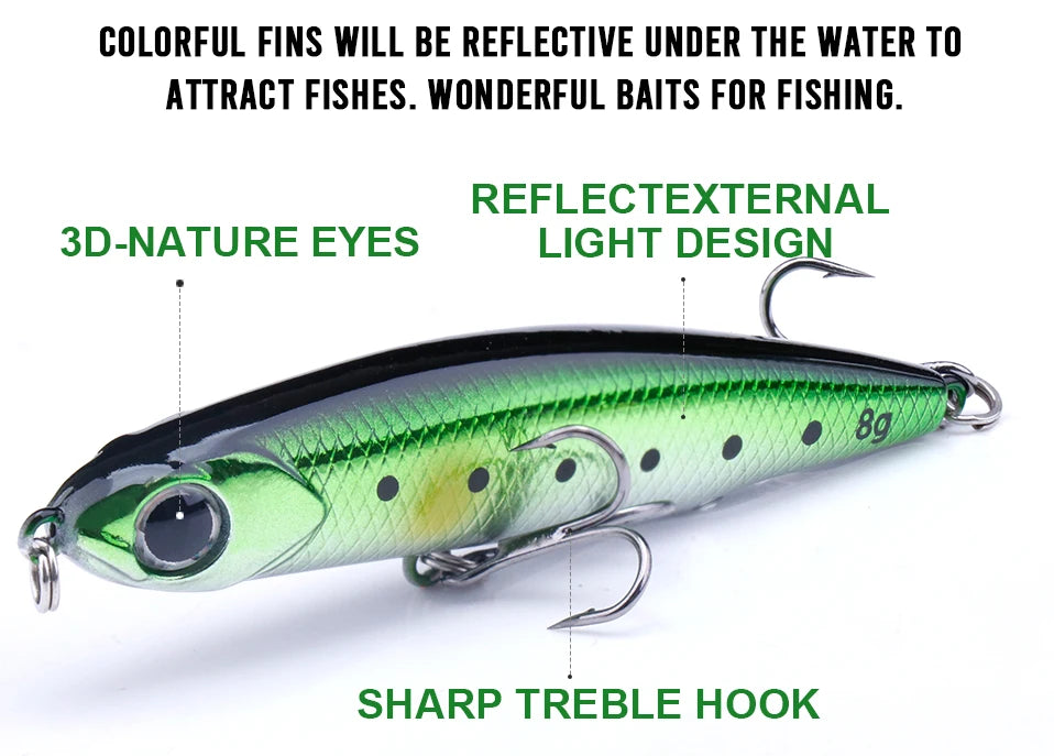 VTAVTA Sinking Pencil Wobbler Fishing Lure 3g/8g