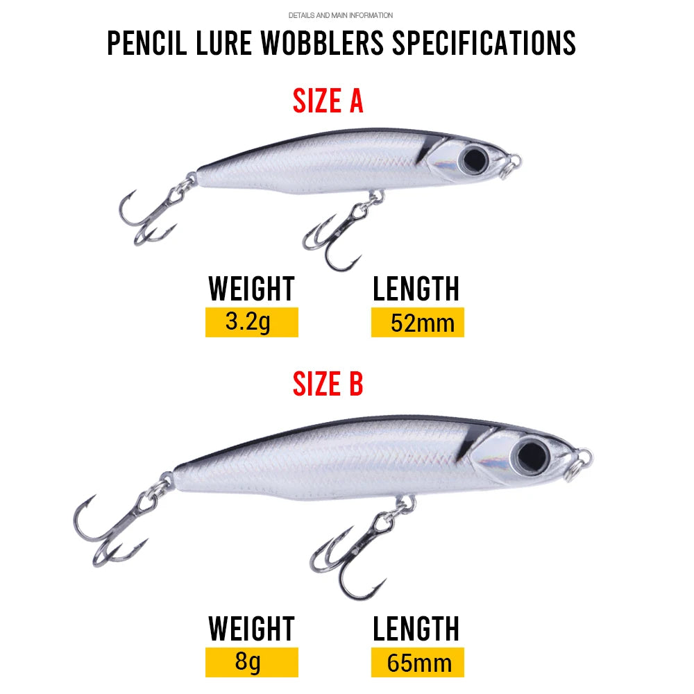 VTAVTA Sinking Pencil Wobbler Fishing Lure 3g/8g