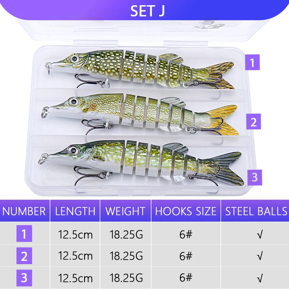 VTAVTA 3pcs Wobbler Fishing Lures Set - Bionic Minnow Kit With Box