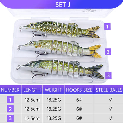VTAVTA 3pcs Wobbler Fishing Lures Set - Bionic Minnow Kit With Box