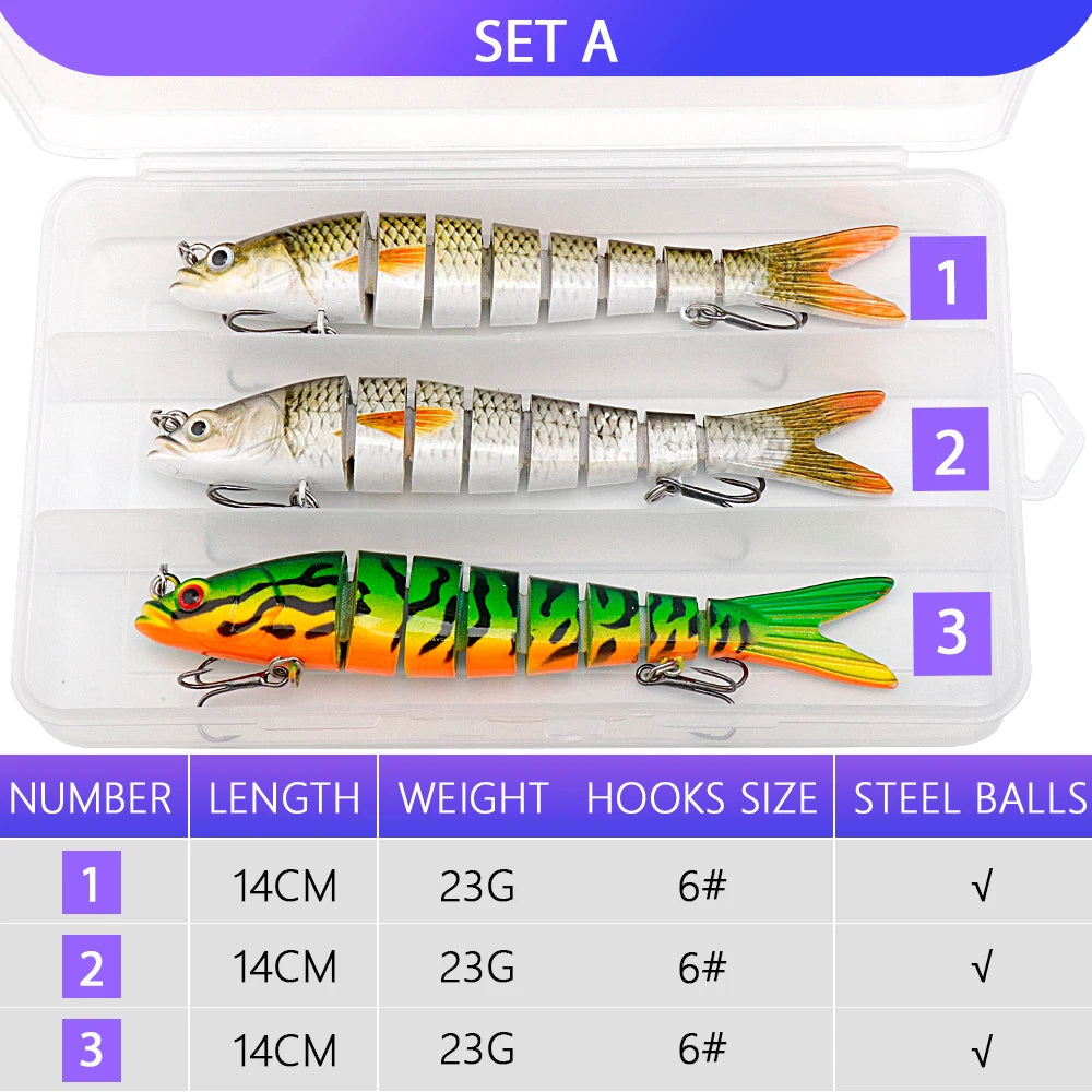 VTAVTA 3pcs Wobbler Fishing Lures Set - Bionic Minnow Kit With Box