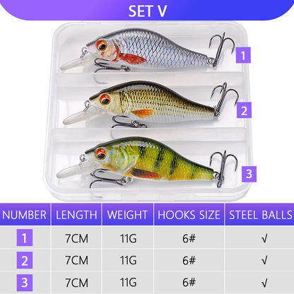 VTAVTA 3pcs Wobbler Fishing Lures Set - Bionic Minnow Kit With Box