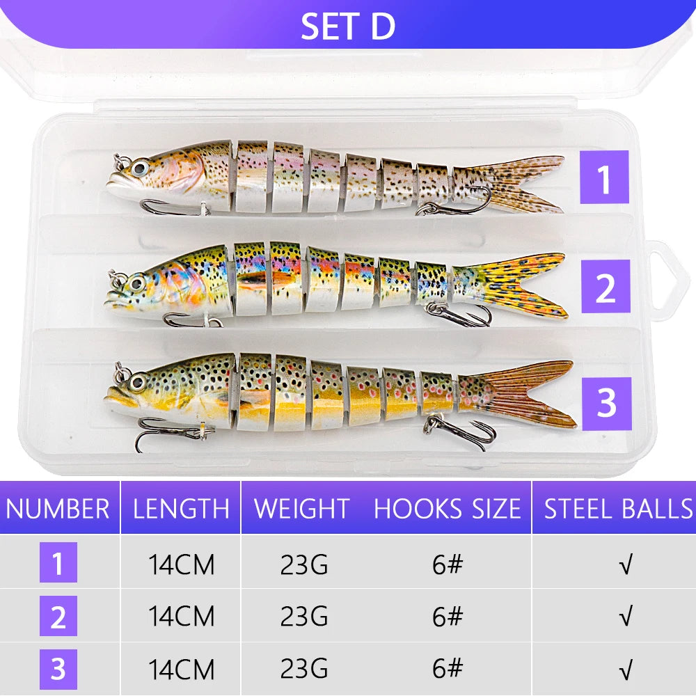VTAVTA 3pcs Wobbler Fishing Lures Set - Bionic Minnow Kit With Box