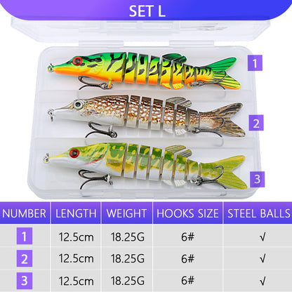 VTAVTA 3pcs Wobbler Fishing Lures Set - Bionic Minnow Kit With Box