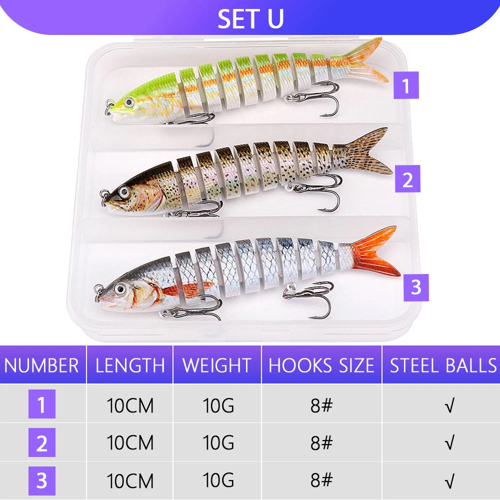 VTAVTA 3pcs Wobbler Fishing Lures Set - Bionic Minnow Kit With Box
