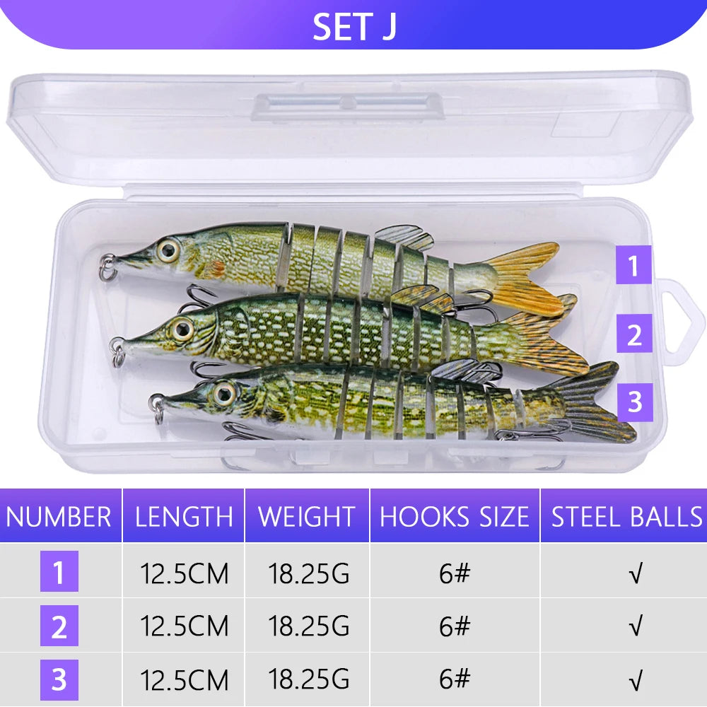 VTAVTA 3pcs Wobbler Fishing Lures Set - Bionic Minnow Kit With Box