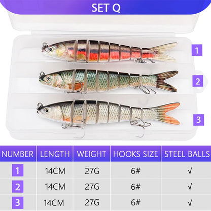 VTAVTA 3pcs Wobbler Fishing Lures Set - Bionic Minnow Kit With Box