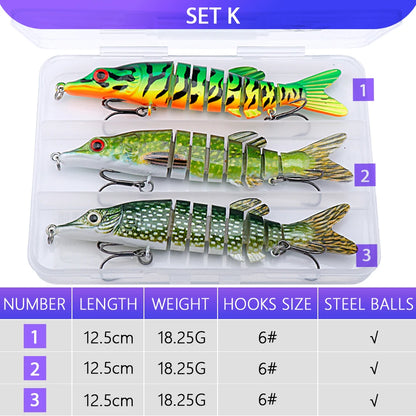 VTAVTA 3pcs Wobbler Fishing Lures Set - Bionic Minnow Kit With Box