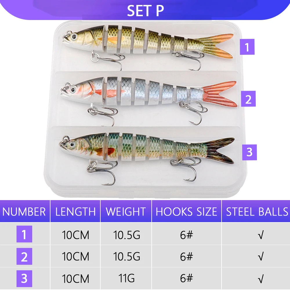 VTAVTA 3pcs Wobbler Fishing Lures Set - Bionic Minnow Kit With Box