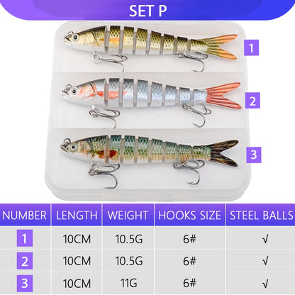 VTAVTA 3pcs Wobbler Fishing Lures Set - Bionic Minnow Kit With Box