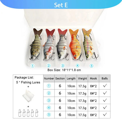VTAVTA 5pcs Segmented Fishing Lures Set Fishing Box